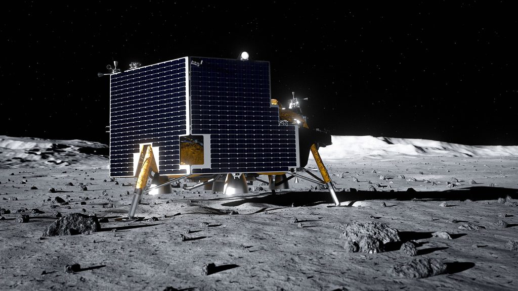 Artist’s rendering of Astrobotic’s Griffin Mission One lunar lander on the surface of the Moon. Credit: Astrobotic, Public domain, via Wikimedia Commons