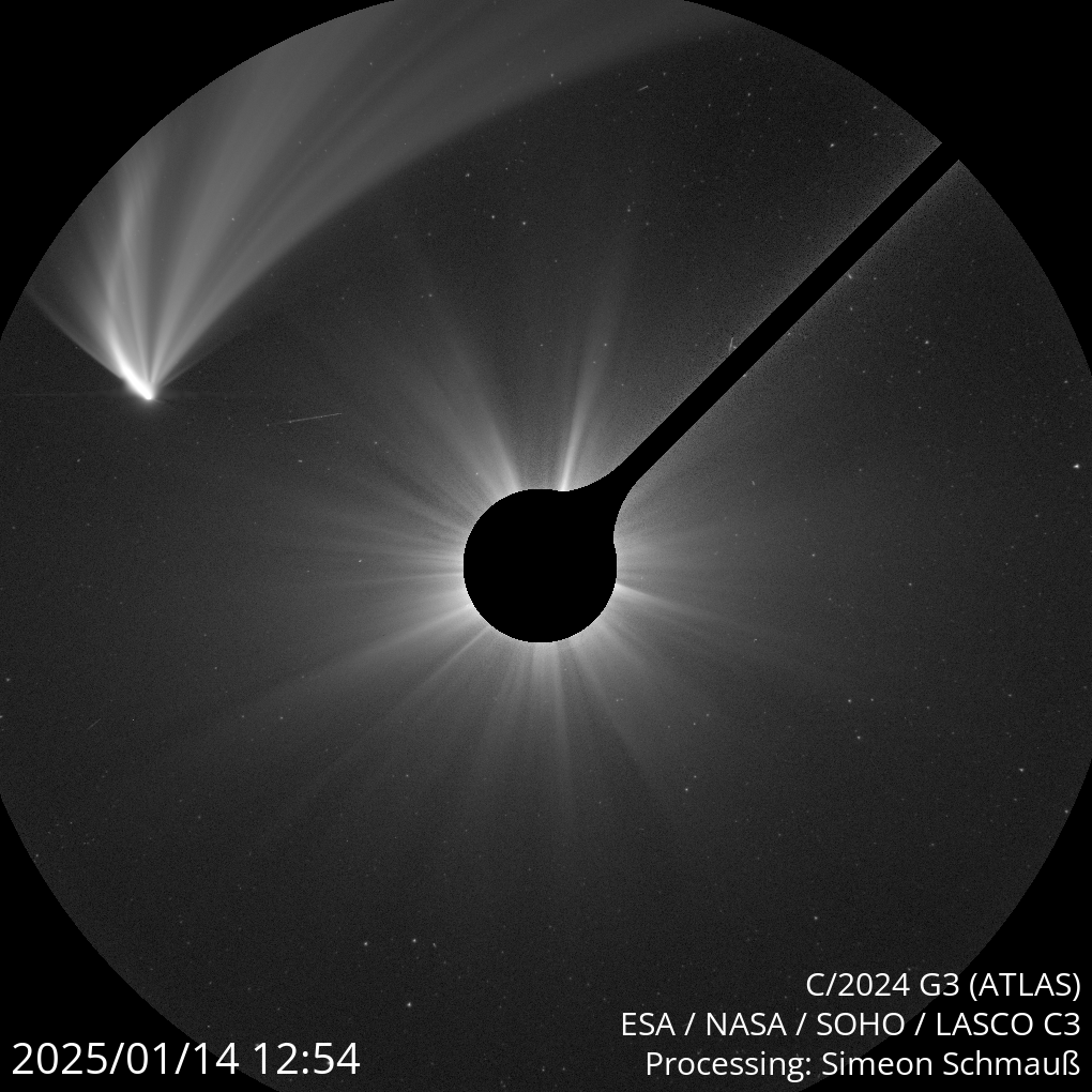 Comet C/2024 G3 as seen by the SOHO LASCO C3 coronagraph.. semeion.photo, CC BY-SA 2.0 , via Wikimedia Commons