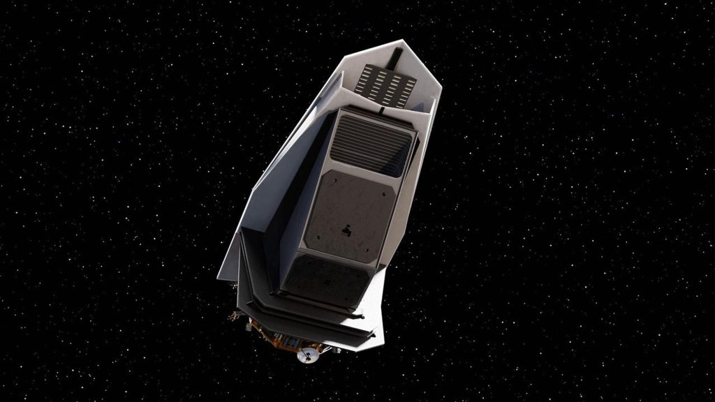 This artist's concept depicts NASA's Near-Earth Object Surveyor (NEO Surveyor) in deep space. Credit: NASA/JPL-Caltech/University of Arizona.