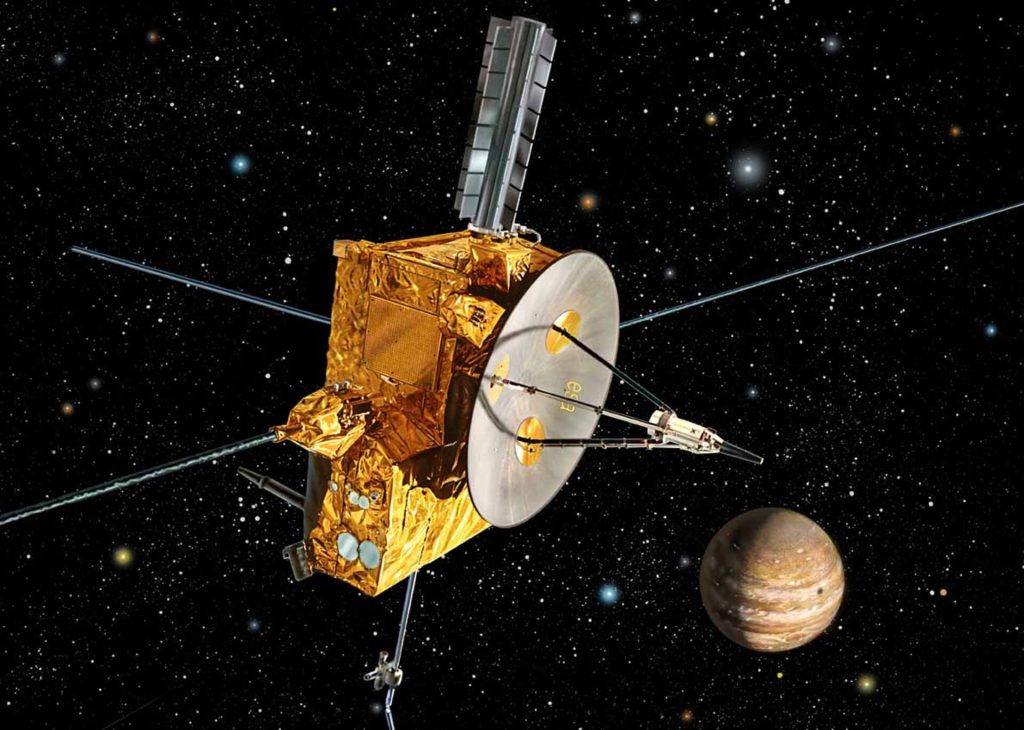 Ulysses in flight configuration passing by Jupiter. CREDIT ESA/Dave Hardy