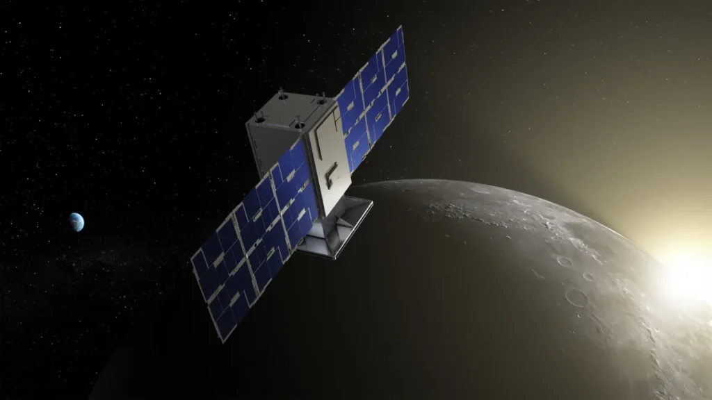 CAPSTONE revealed in lunar Sunrise: CAPSTONE will fly in cislunar space – the orbital space near and around the Moon. The mission will demonstrate an innovative spacecraft-to-spacecraft navigation solution at the Moon from a near rectilinear halo orbit slated for Artemis’ Gateway. Credits: Illustration by NASA/Daniel Rutter