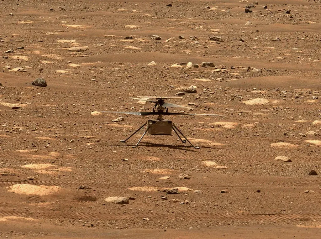 NASA’s Ingenuity helicopter unlocked its rotor blades, allowing them to spin freely, on April 7, 2021, the 47th Martian day, or sol, of the mission. Credit NASA